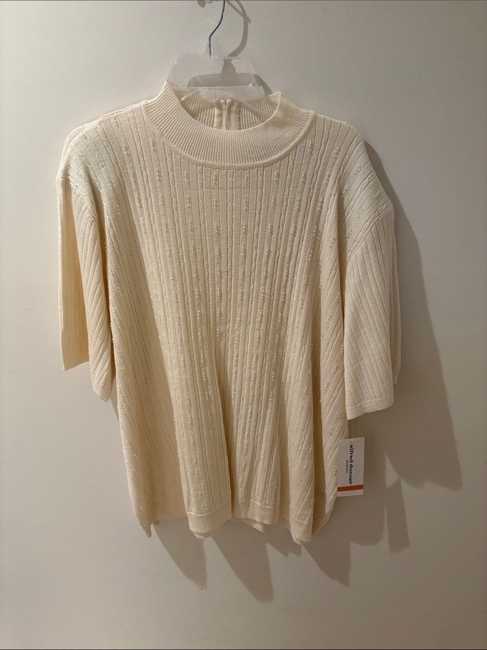 Alfred Dunner Cream Short Sleeve Mock Neck Knit Top